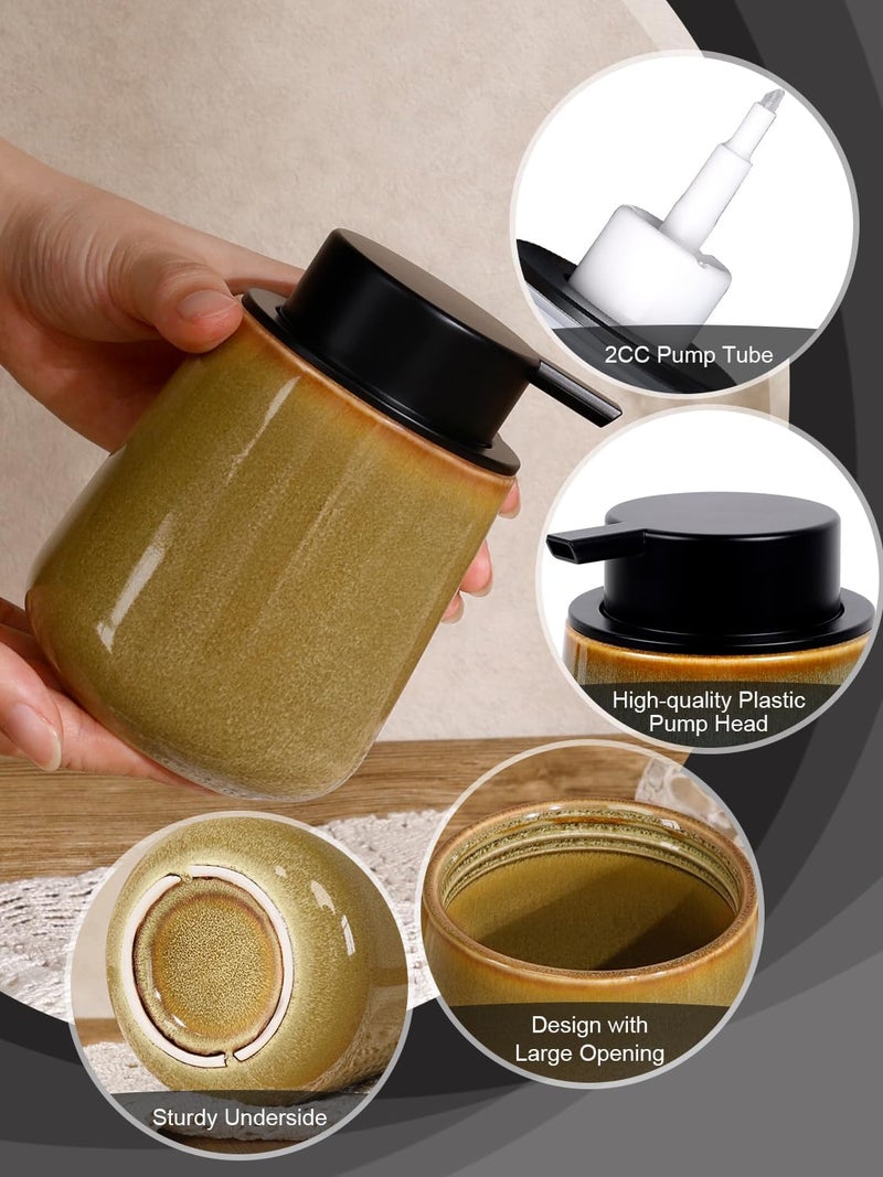 INGOFIN Ceramic Foaming Soap Dispenser - 12 oz Refillable Foam Hand Soap Dispenser Bathroom, Modern Dish Dispenser Pump for Kitchen,Kiln-Glazed Earthy Brown Yellow - Image 4